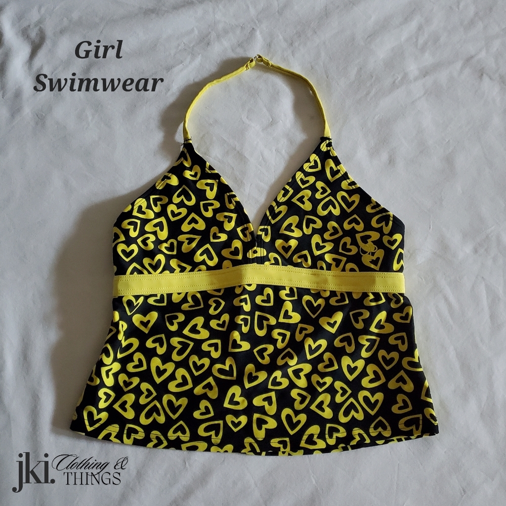 Girls Swimwear Tops Black-Yellow Heart